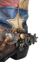 Rustic Western Star Texas Patriot Flag Cowboy Boot With Spur Floral Vase Planter