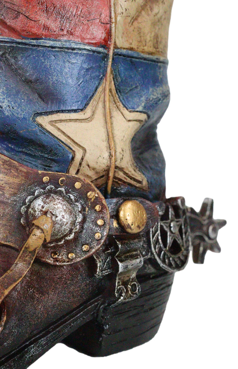Rustic Western Star Texas Patriot Flag Cowboy Boot With Spur Floral Vase Planter