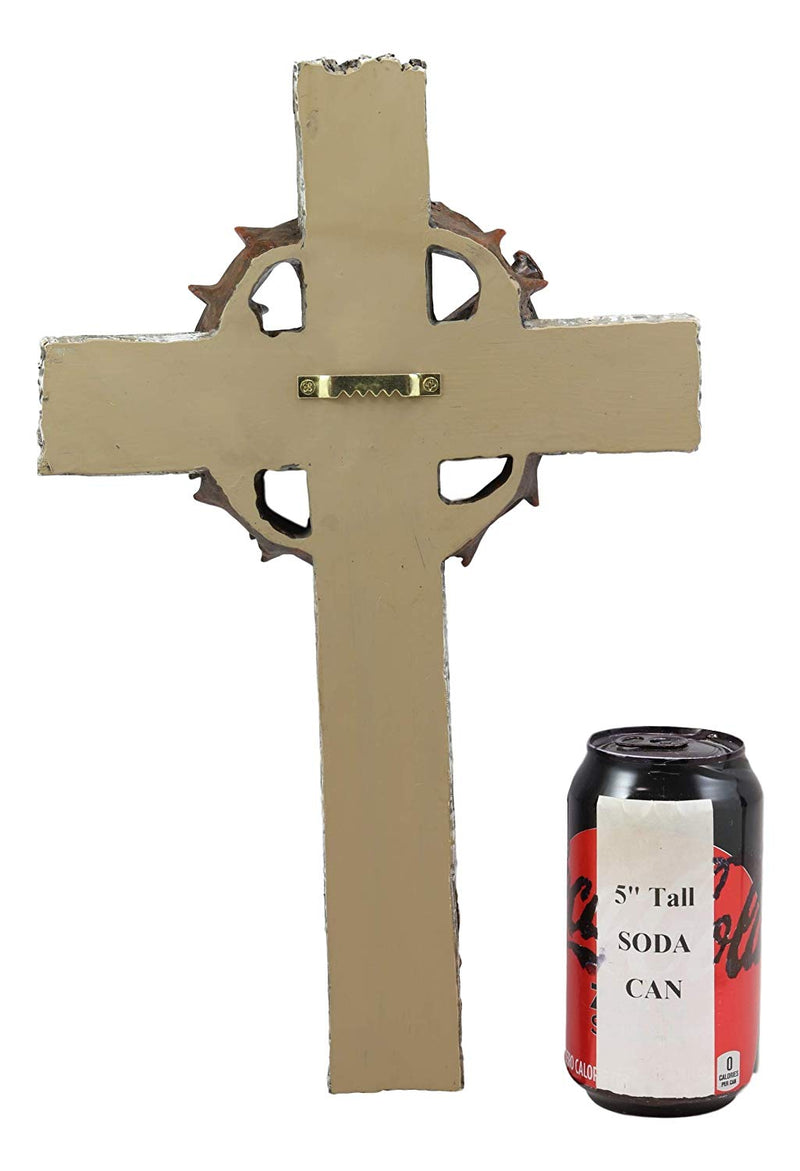 Rugged Crucifix With Faux Rusted Driven Nails And Crown Of Thorns Wall Cross 3D