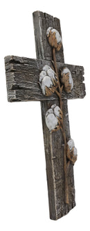 Rustic Farmhouse Cotton Stem And Bolls Crucifix Wall Cross In Rugged Wood Finish