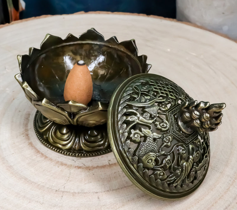 Buddha Padma Lotus Incense Holder Burner Figurine Eastern Meditation Decor 4"Dia