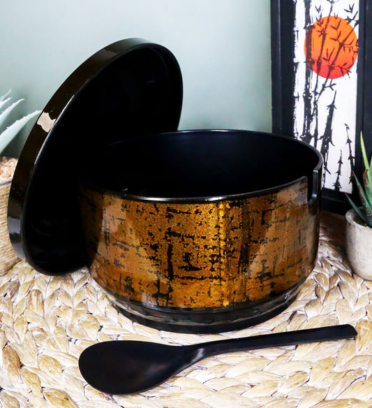 Large Japanese Restaurant Grade Gold Ohitsu Rice Container Serving Bowl & Scoop