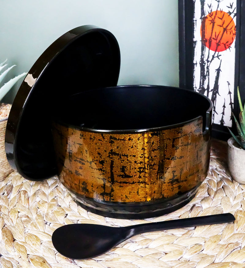 Large Japanese Restaurant Grade Gold Ohitsu Rice Container Serving Bowl & Scoop