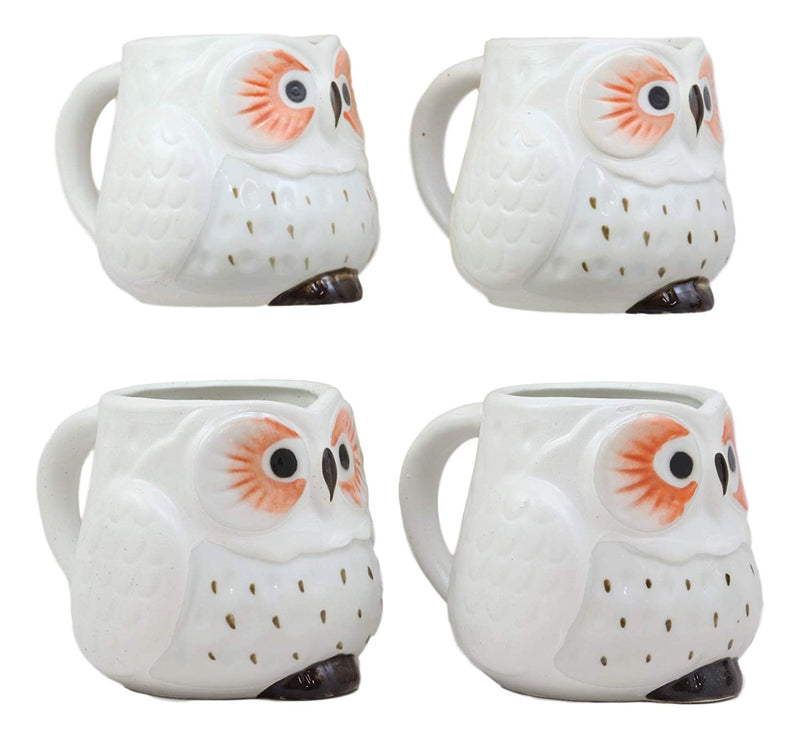 Ebros Gift Whimsical Tundra Forest Big Eyed White Snow Owl Ceramic 11oz Drinking Mugs Set of 4 As Kitchen Dining Home Decor Of Owls Owlet Nocturnal Bird Novelty Mug Cups For Coffee Tea Milk Beverage