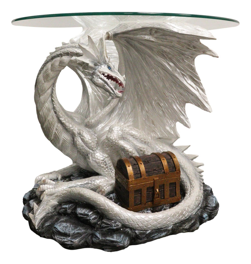 Pendragon Ryu Ice Frost Dragon Guarding Treasure Coffee Side Table With Glass