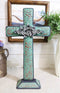 Rustic Western Turquoise Floral Scroll With Silver Roses Standing Cross Statue