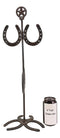 Ebros Gift 21.25" High Rustic Cast Iron Horseshoe with Western Star Mug Tree Holder Organizer Rack Stand with 4 Hooks Metal Sculpture Mugs Storage Decorative Horse Accent Farm Cabin Lodge Ranch Decor