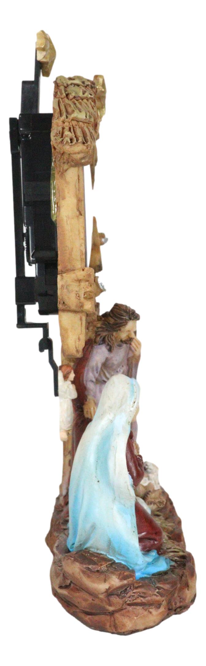 Holy Family Nativity Mary Joseph and Baby Jesus In Manger Pendulum Table Clock - Ebros Gift