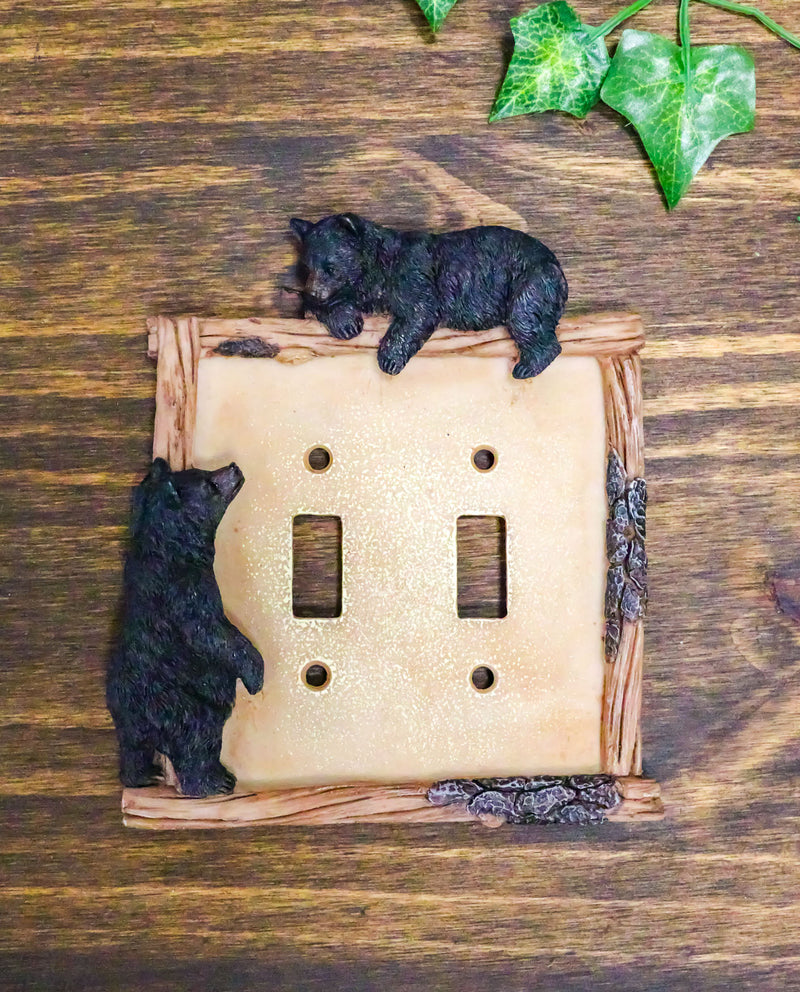 Ebros Set of 2 Rustic Forest Black Bear By Twigs Double Toggle Switch Covers