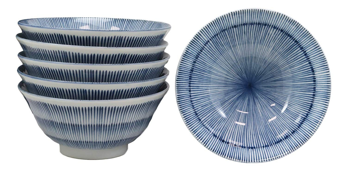 Made In Japan Seamless Stripes Soup Rice Pasta Salad Cereal Bowls 6"D 16oz Set 6