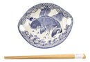 Blue White Koi Fish Small Appetizer Coupe Plate Flat Bowl With Chopsticks Set