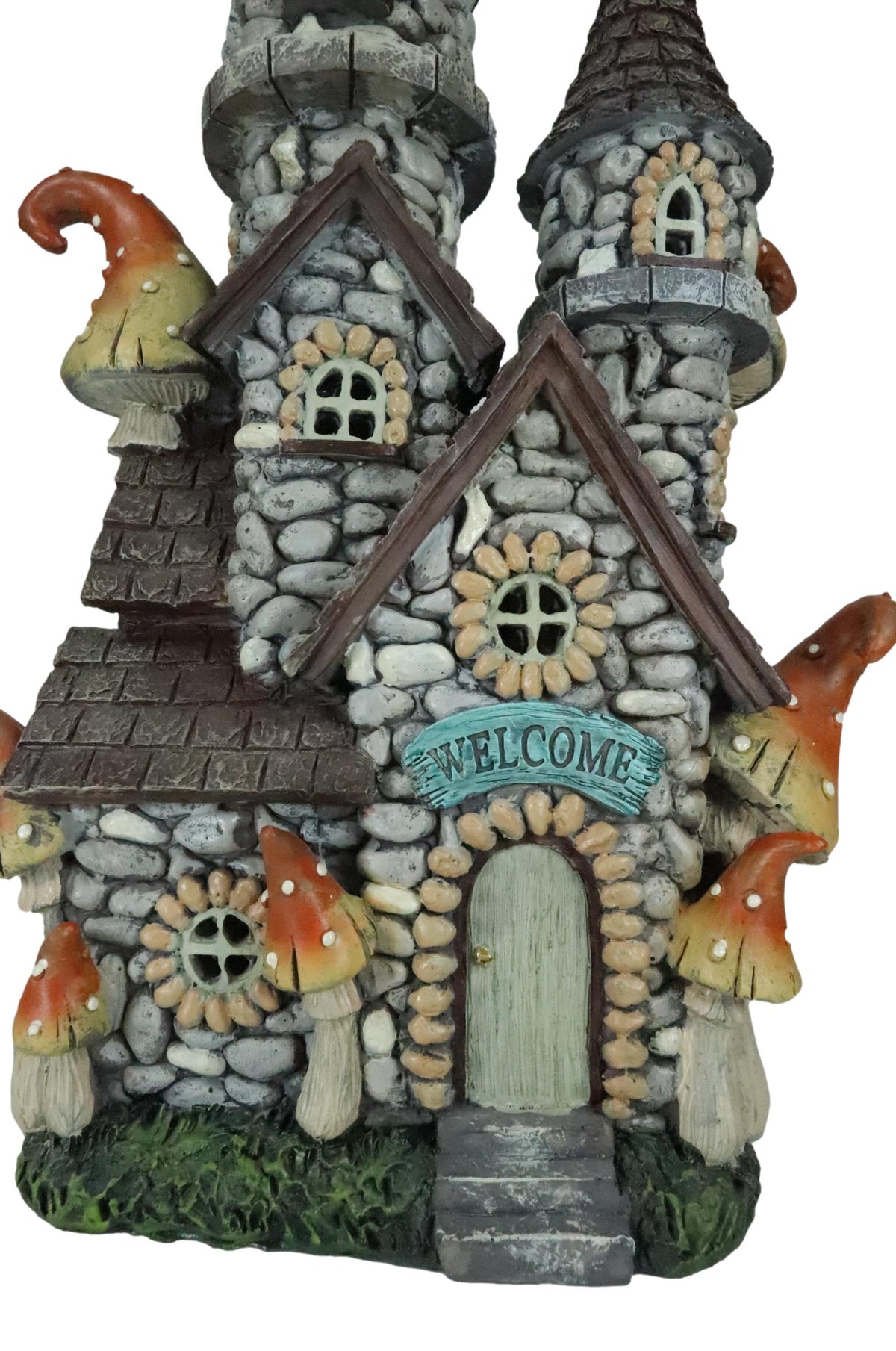 Fairy Garden LED Light Up Castle Stone House With Tall Tower Roofs Figurine - Ebros Gift