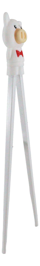White Porky Pig Reusable Training Chopsticks Set With Silicone Helper BPA Free