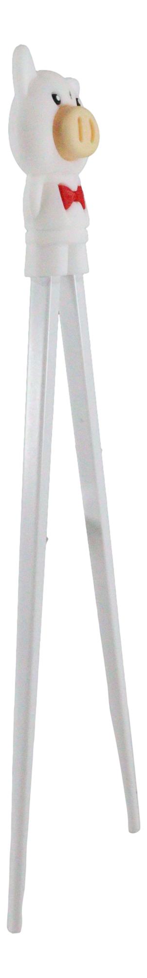 White Porky Pig Reusable Training Chopsticks Set With Silicone Helper BPA Free