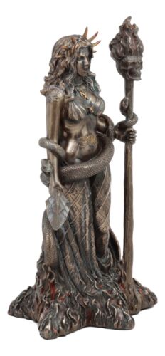 Ebros Greek Goddess Underworld Hecate Holding Fire Skull Staff Statue Figurine
