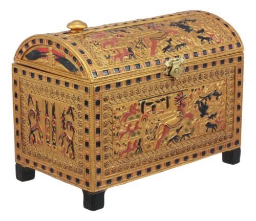Ebros Beautiful Golden Egyptian Hieroglyphic Embellished Trinket Box 6" Long Gods of Egypt Decorative Box