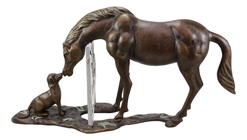 Ebros Gift Fine Aluminum Metal Large Countryside BFF Buddies Horse and Dog by Barn Fence Garden Statue 25.75" Long Friendship Stallion Horses Dogs Animal Farm Western Rustic Country Decor Sculpture