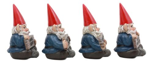 Ebros Welcome Whimsical Gnome W/ Greeting Signs Statues 4"H Set 4 Garden Gnome