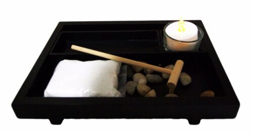 Wu Xin Meditation Zen Garden Set Rocks And Sand Garden With Rake & Candleholder