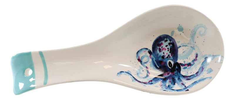 Nautical Blue And White Sea Octopus Ceramic Kitchen Utensil Holder Spoon Rest