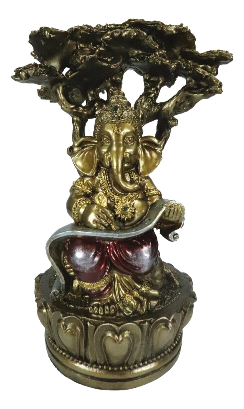 Vastu Hindu God Ganesha Writing Mahabharata Scrolls By Tree Of Life Figurine