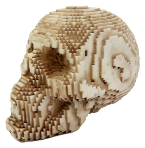 Ebros Gift 3D Pixel Skull Figurine 5"L Cubic Voxel Gamer Skull Skeleton Decorative Sculpture (Brown) - Ebros Gift
