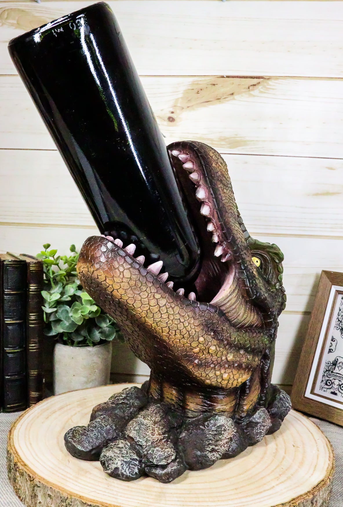 Ebros Prehistoric Dinosaur Tyrannosaurus Rex Head 10.75"H Wine Bottle Holder Figurine - Ebros Gift