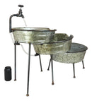 Galvanized Metal Rustic 3 Tier Basins Cascading Electric Water Fountain Feature