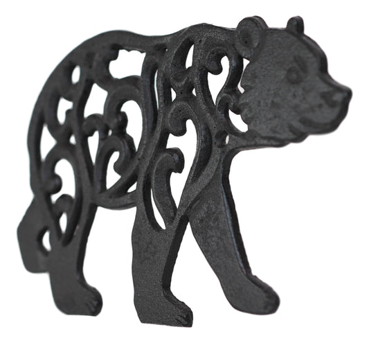 Rustic Western Black Bear Scroll Filigree Art Design Cast Iron Wall Decor Plaque
