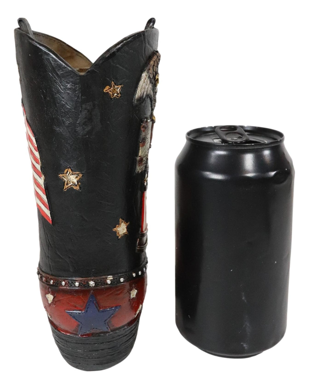 Western Cowboy Patriotic US Flag Liberty Bell Eagle Cowboy Boot Pen Holder Vase