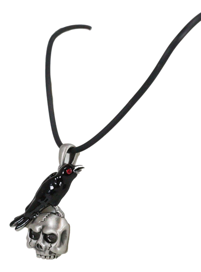 Ebros Infected Red Eyed Raven On Skull Pendant Jewelry Necklace Lead Free Pewter