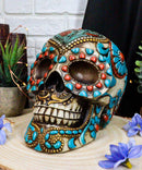 Southwestern Indian Boho Chic Aztec Tooled Skull With Turquoise And Red Stones