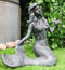13"L Cast Iron Large Nautical Siren Mermaid Holding Starfish Verdi Green Statue