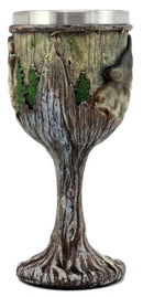 Mystical Howling Gray Wolf Wine Goblet Chalice Cup In Tree Bark & Roots Design