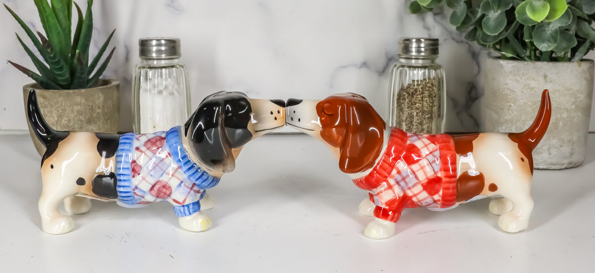 Ebros French Basset Hounds Magnetic Ceramic Salt Pepper Shakers Collectible Set - Ebros Gift
