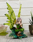 Mythical Goddess Green Earth Pixie Dust Fairy Blowing Crystal Bubble Statue 6"H
