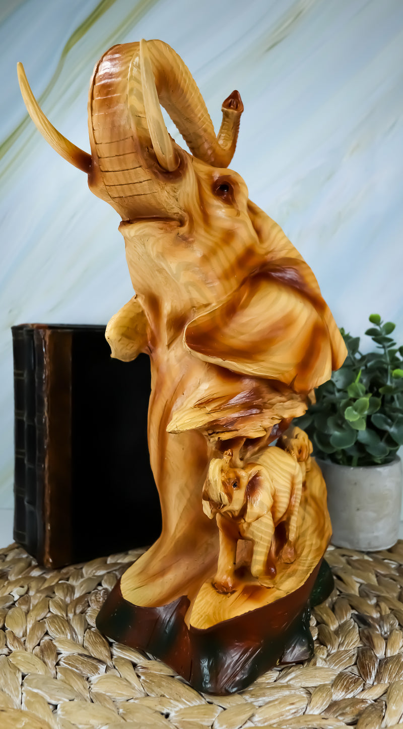 Ebros Wildlife Elephant Bust Statue 12" Tall Faux Wood Resin Wildlife Safari Elephant Family Migration Scene Figurine