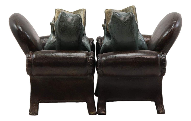 Ebros Whimsical Bookworm Frogs Reading On Sofa Couches Bookends Pair Set Statue 7.5" Wide Garden Pond Frog Themed Decorative Office Study-Room Library Shelves Desktop Figurines