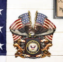 Patriotic US United States Navy Eagle Emblem With 2 American Flags Wall Decor