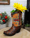 Set Of 3 Western Cowboy Aztec Mexica Faux Tooled Leather Boots Floral Vases