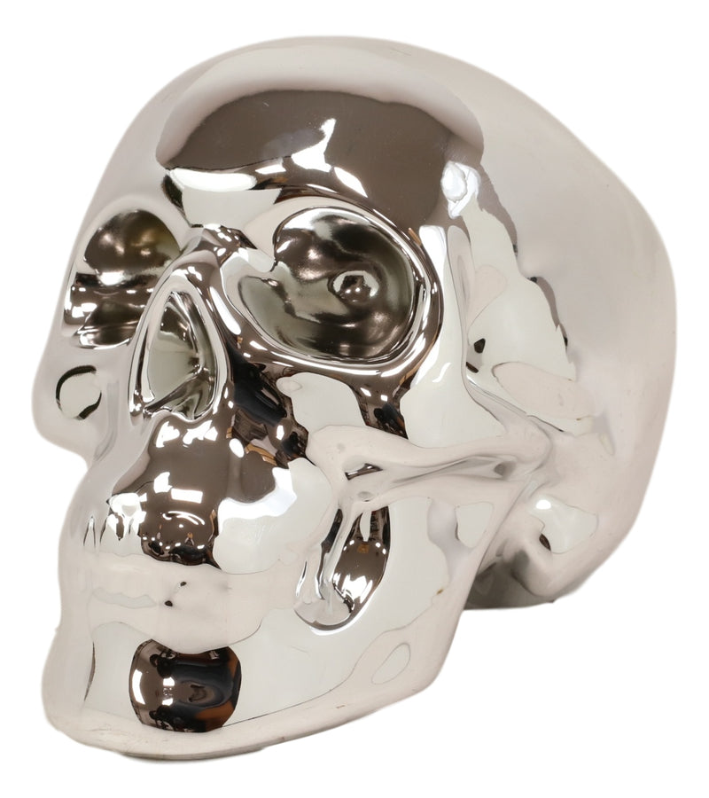 Electroplated Shiny Chrome Cranium Skull Head Money Bank Resin Figurine 7.5"L