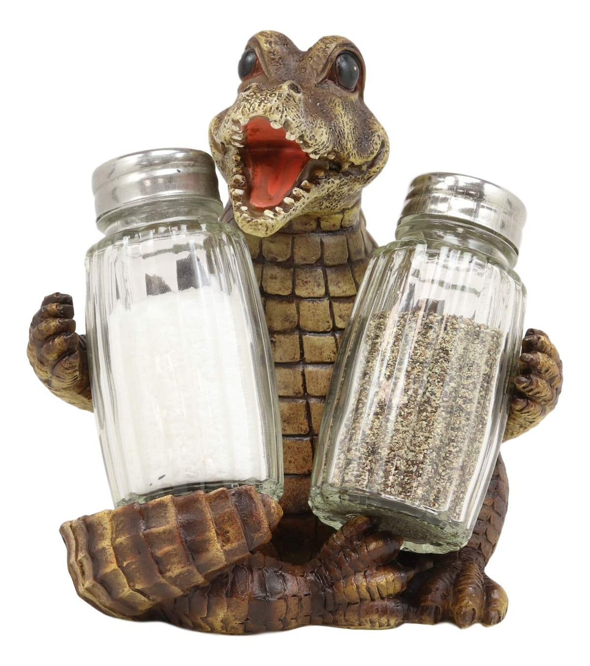 Gator Spice Crocodile Figurine Holder Hugging Glass Salt And Pepper Shakers Set - Ebros Gift