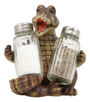 Gator Spice Crocodile Figurine Holder Hugging Glass Salt And Pepper Shakers Set