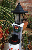 Ebros Jolly Christmas Season Frosty The Snowman Decorative Statue With Solar LED Light Lantern Lamp 18.5"H As Home Patio Guest Greeter Welcome Decor With Happy Holidays Sign Plaque