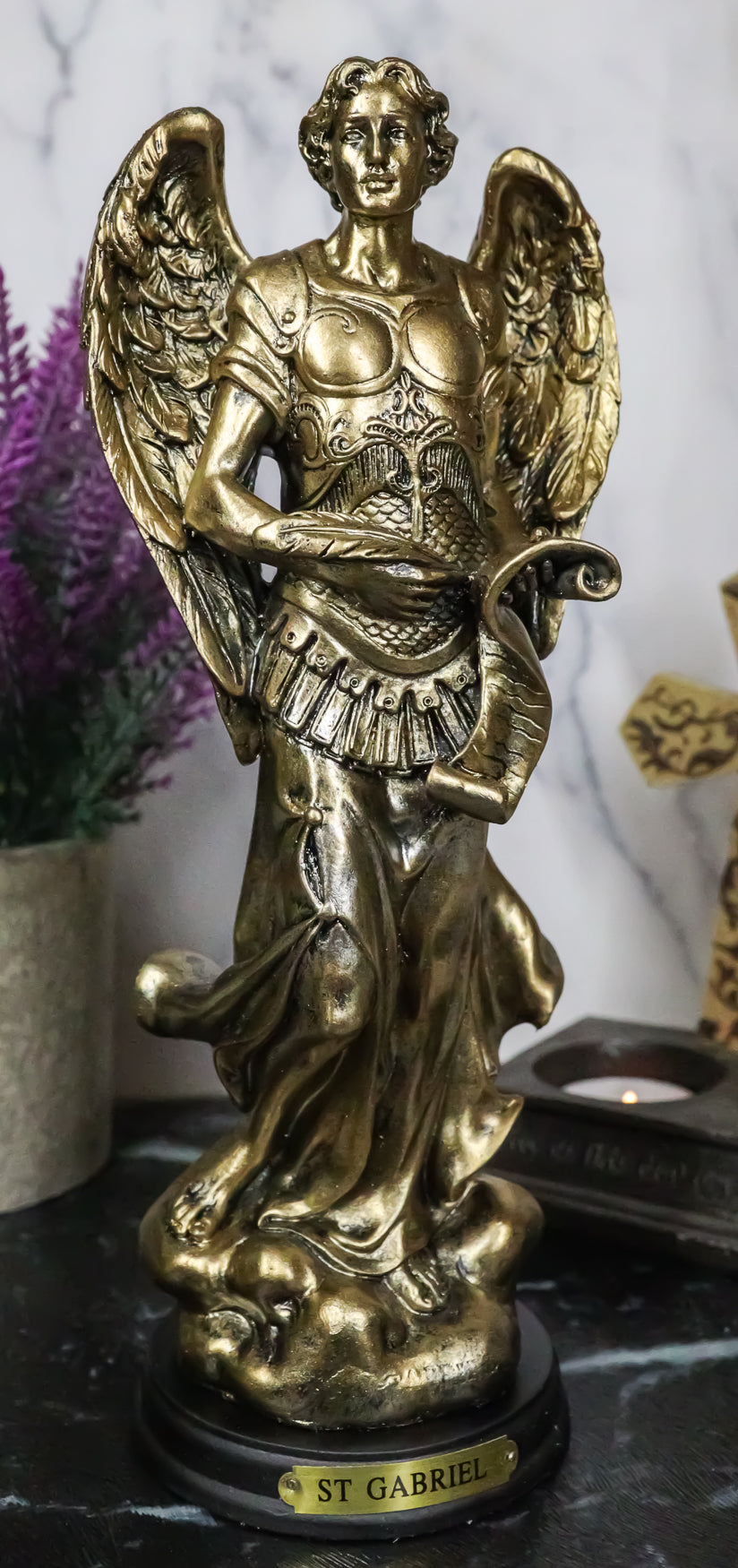 Byzantine Catholic Church Archangel Gabriel With Sacred Scroll Statue 8"Tall - Ebros Gift