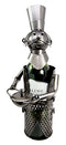 Ebros Gift Head Iron Chef With Wok Pot Hand Made Metal Wine Bottle Holder Caddy Decor Figurine 14.5"H