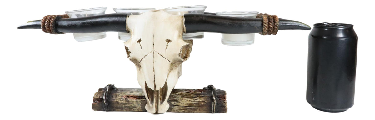 Rustic Western Steer Bull Cow Skull Decorative 4 Votives Candle Holder Figurine