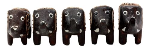 Balinese Wood Handicrafts Carved Jungle Elephant Miniature Figurines Set 2.5"L