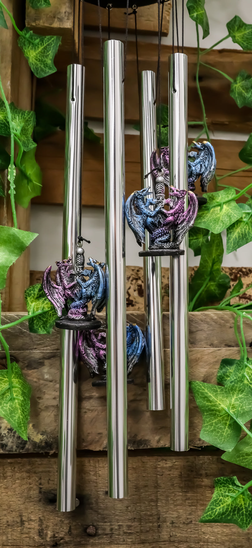 Yin Yang Day and Night Twin Dragons Excalibur Sword Wind Chime Home Patio Decor - Ebros Gift