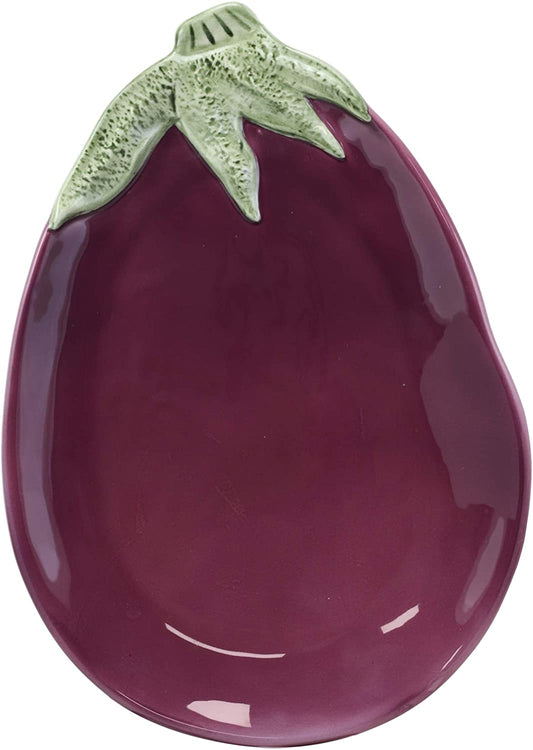 Ebros 11" Long Ceramic Eggplant Brinjal Fruit Shaped Serving Plate Dish SET OF 3 - Ebros Gift